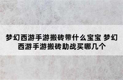 梦幻西游手游搬砖带什么宝宝 梦幻西游手游搬砖助战买哪几个